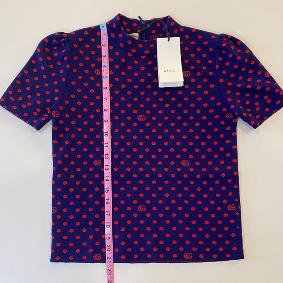 Gucci Top GG Logo & Polka Dot Wool Top Size Medium - Picture 11 of 14